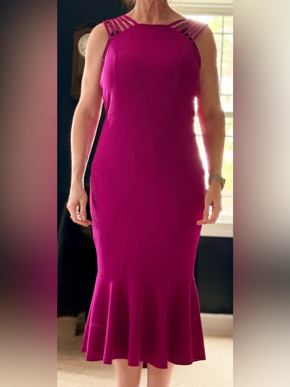 Fuchsia Strappy Mermaid Hem Sheath Dress